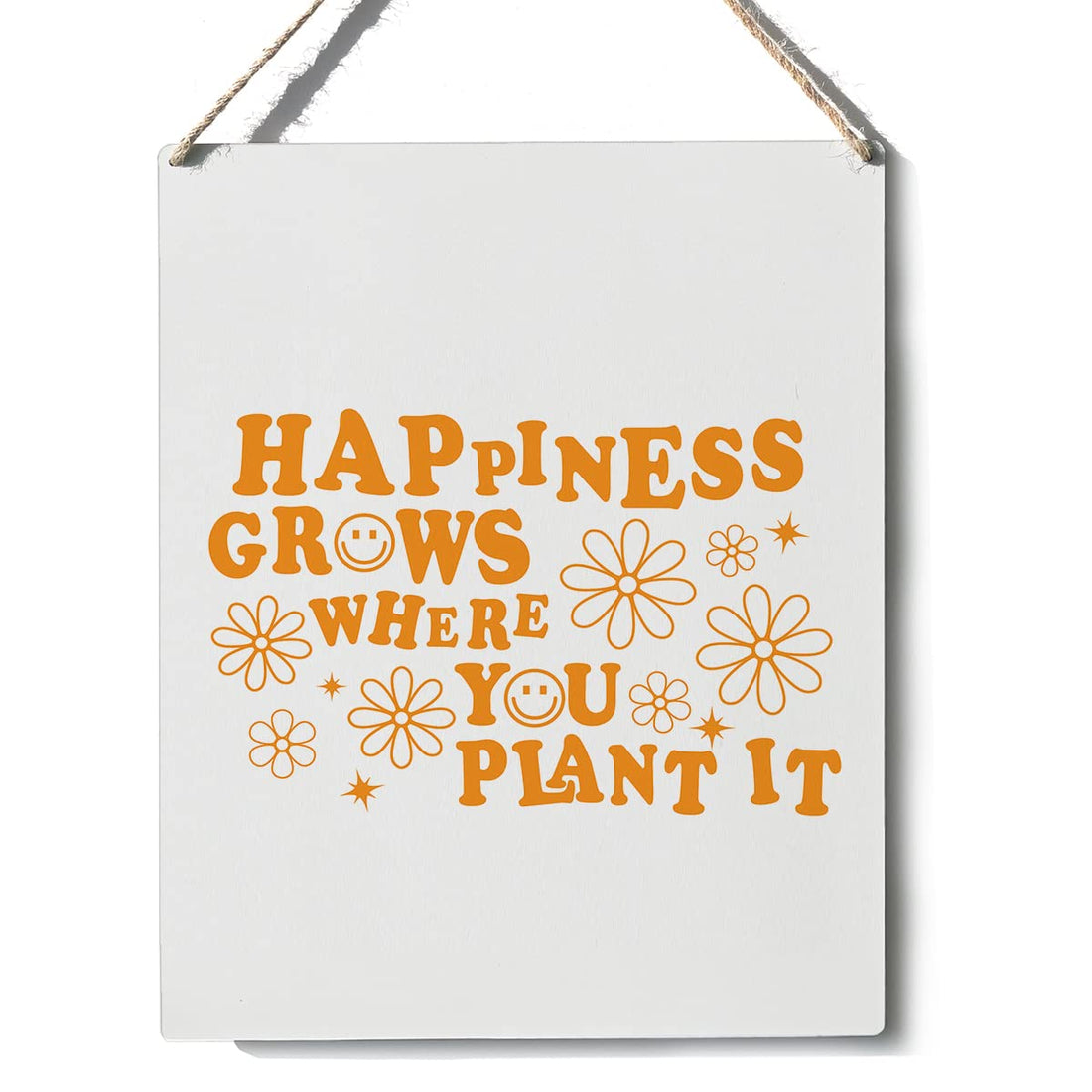 Xiolcxdr Inspirational Quote Sign Decor Happiness Grows Where You Plant It Wooden Sign Plaque Wall Hanging Orange Posters Artwork 8”X10” Rustic Home Decoration