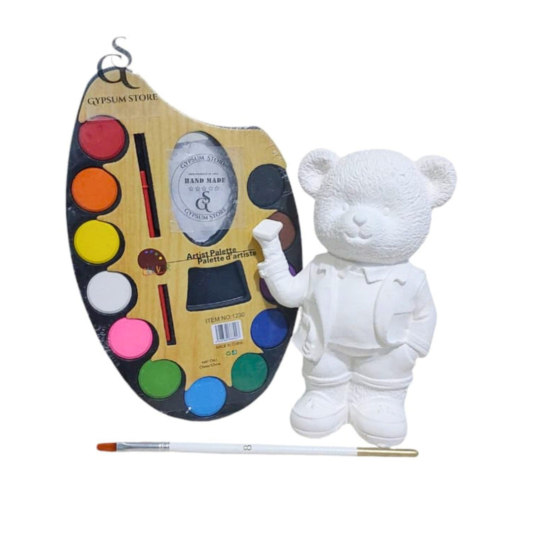 Gypsum Shapes for Coloring -12-Color Watercolor Palette + Bonus Brush, A Complete Art Set Alternative to Screens Develop Children's Skills Through Joyful Activity. (3D Bear)