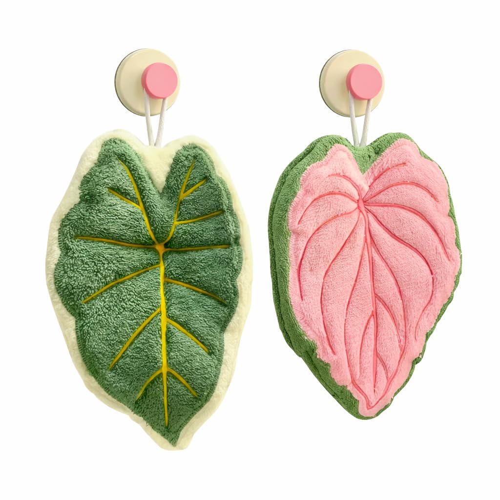 Leaf Shaped Hand Towels, Soft Double-Layer Thickened Absorbent Quick Dry Kitchen Bathroom Hanging Hand Cloth, 2 Pieces