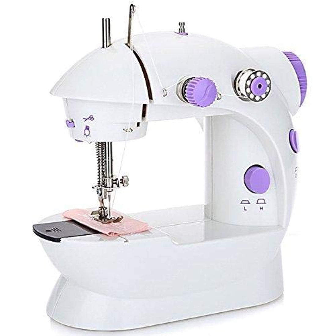 Portable Electric Mini Automatic Sewing Machine with Lighting Lamp and Thread Cutter, High & Low Double Speeds, Battery or Adapter Power Supplies (Purple -EU Plug)