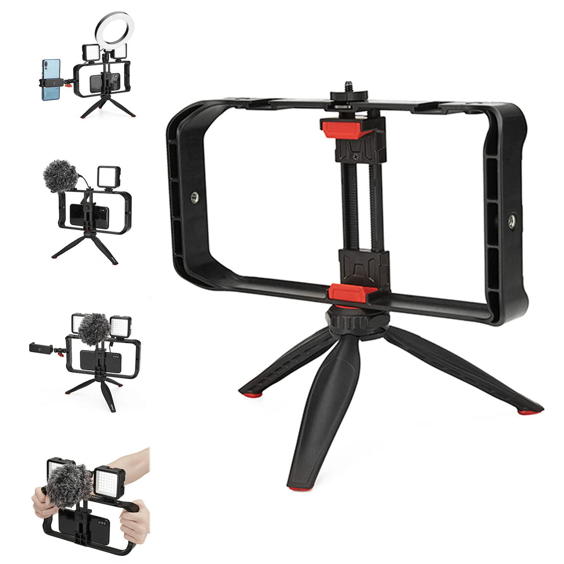 Smartphone Video Stabilizer Grip Tripod Mount, Filmmaking Case, for iPhone, Samsung, Huawei, Width 1.6-3.7 inches