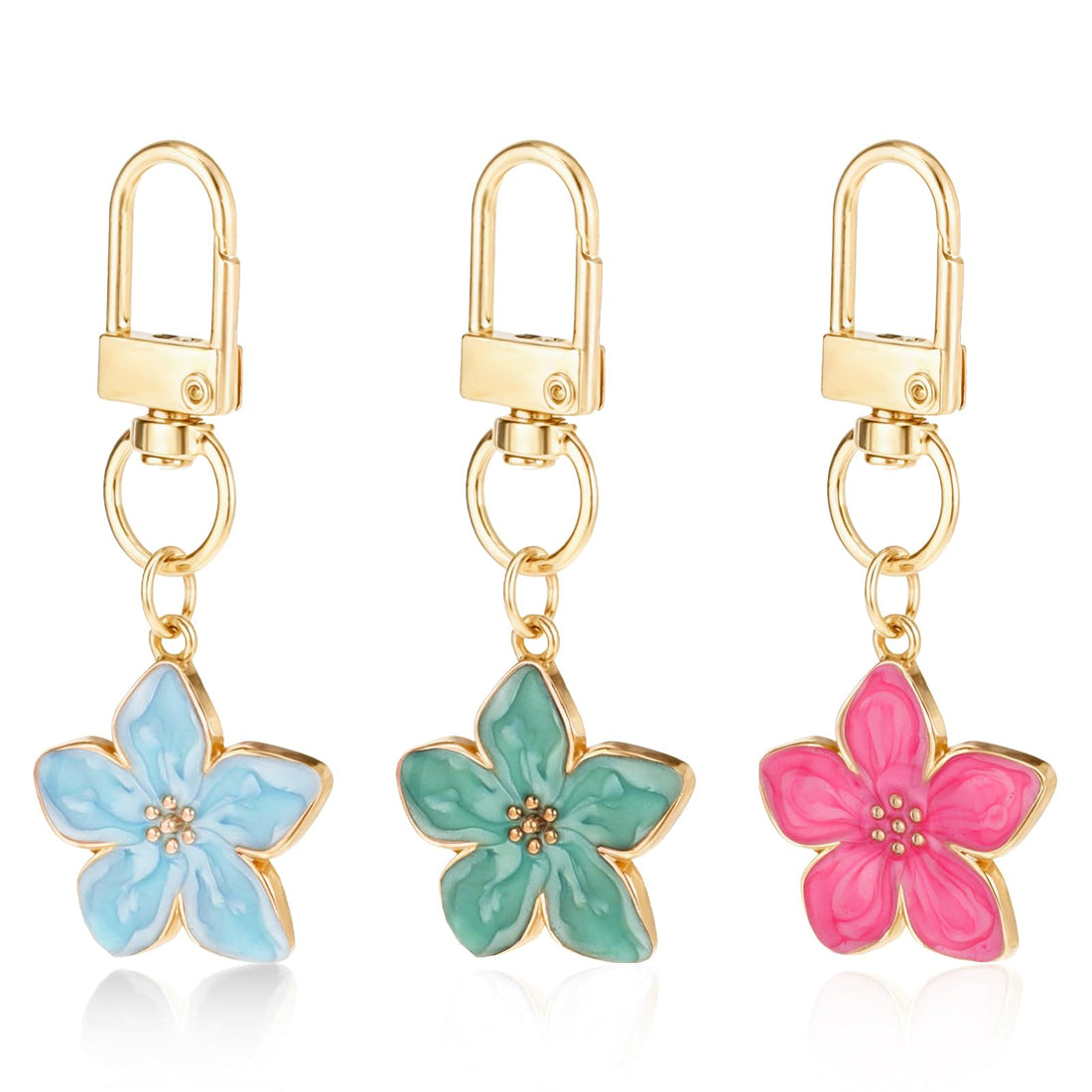 Mini Flower keychains for Women, 3Pcs Cute Handbag Key Chain, Aesthetic Keychain Charms, Personalized Key Ring, Cherry Blossom Zipper Pull Charm(Blue, Green, Red)