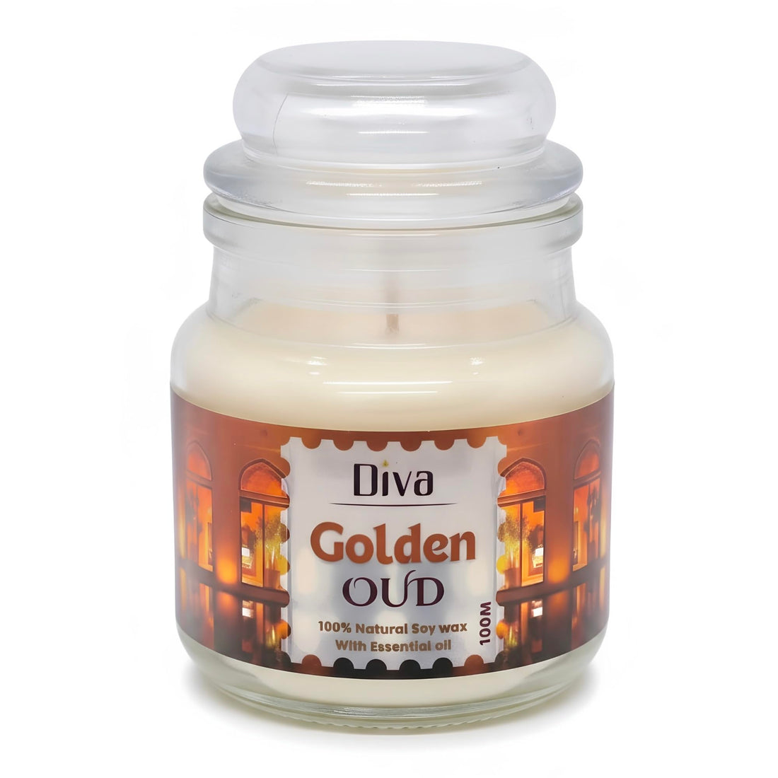 DIVA Scented Candle 100ml – Natural Soy Wax, Clean Burn For All Occasions: Birthday, Wedding, Valentine’s, Mother’s Day, Christmas Elegant Jar – Ideal for Relaxation & Home Decor (Golden Oud)