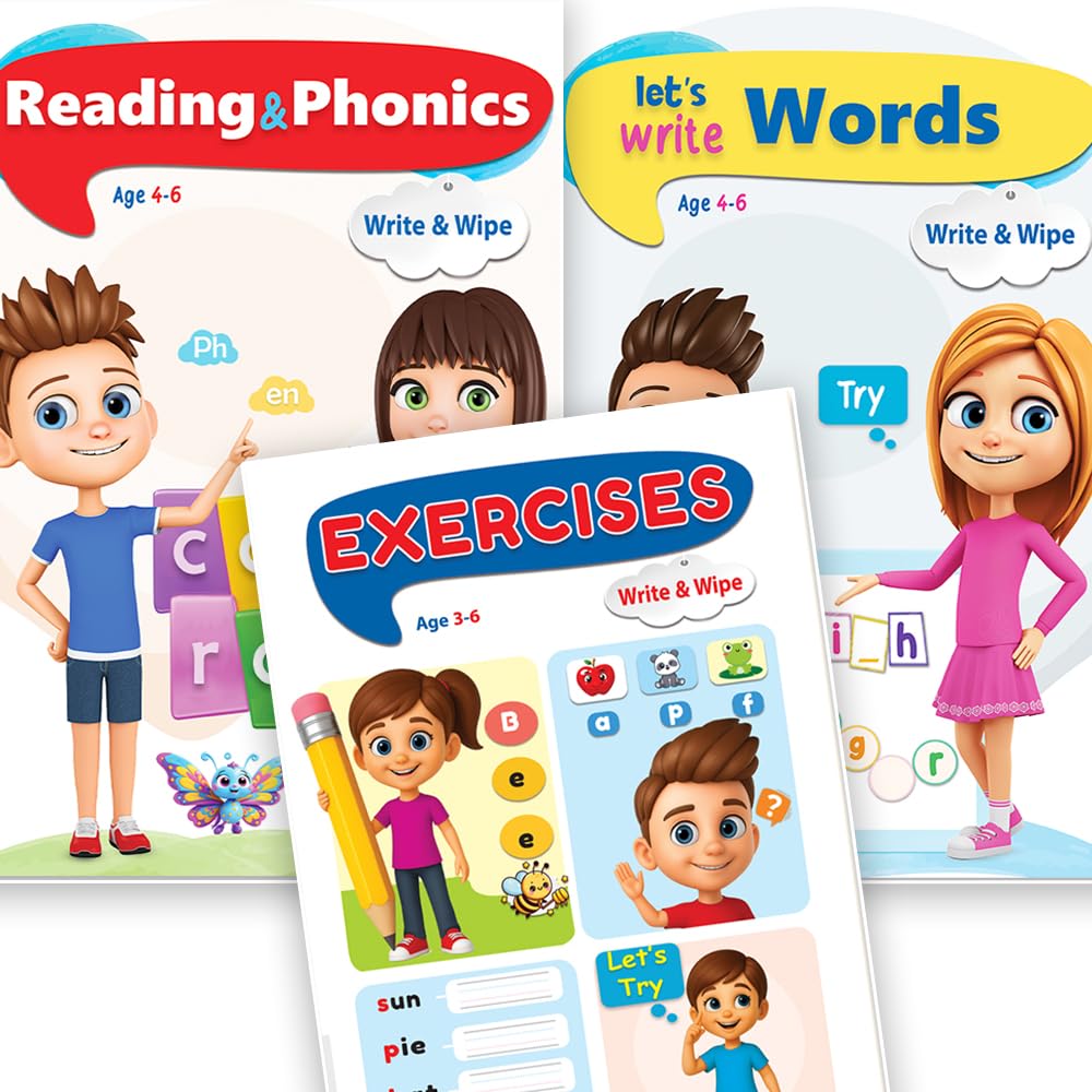 View 3 Write and Erase Books to Establish English | Reading & Phonics – Let's Write Words – English Exercises | Educational Kids Books 5-8 Years Old | Large Size 33x24cm