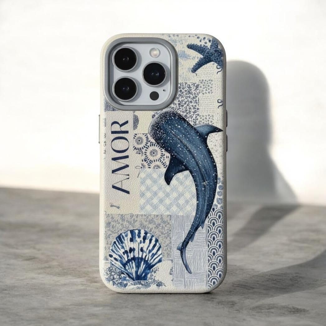 Fekra Premium Whale Case for iPhone 16 Pro with Camera Lens Protector Included, Slim Silicone Cover with Microfiber Lining, Anti-Fingerprint, Shockproof Phone Case (Sea O1, iPhone 16 Pro)