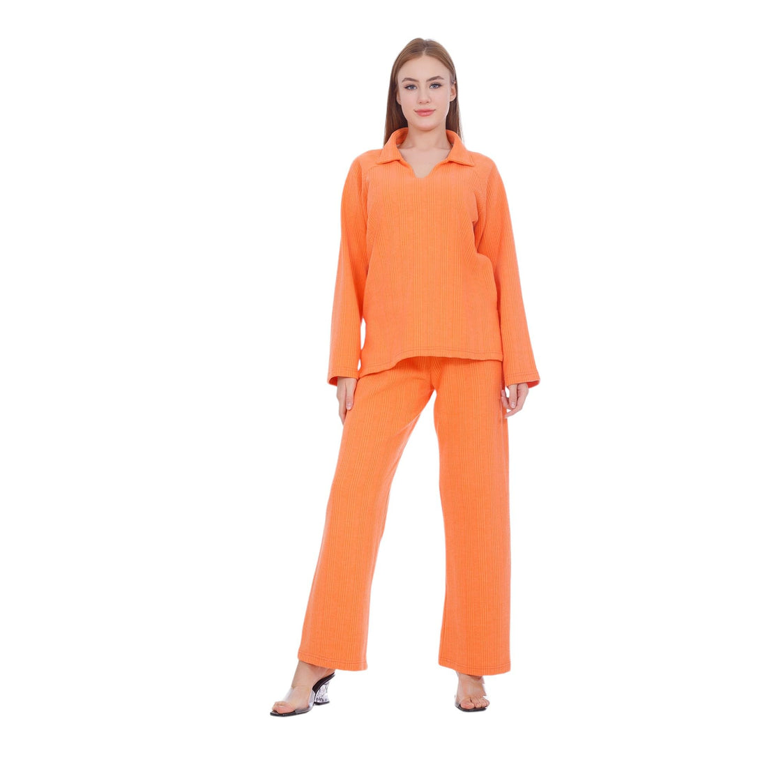 Zecotex Winter Design Cotton Pajamas for Women/V-Neck Pajama with Blouse & Pants/Cashmere Material Long Sleeves/Winter Pajama 2 Piece Set/Comfortable and Durable Home Wear