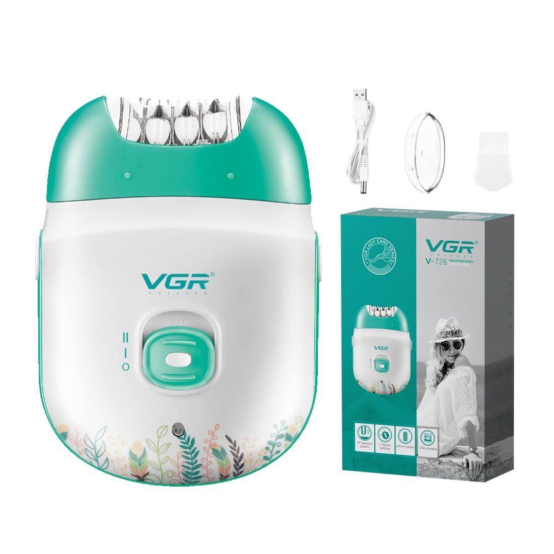 VGR V-726 Compact Professional Cordless Women Epilator for different body areas for gentle hair removal at home Wet & Dry use 60 minutes Runtime