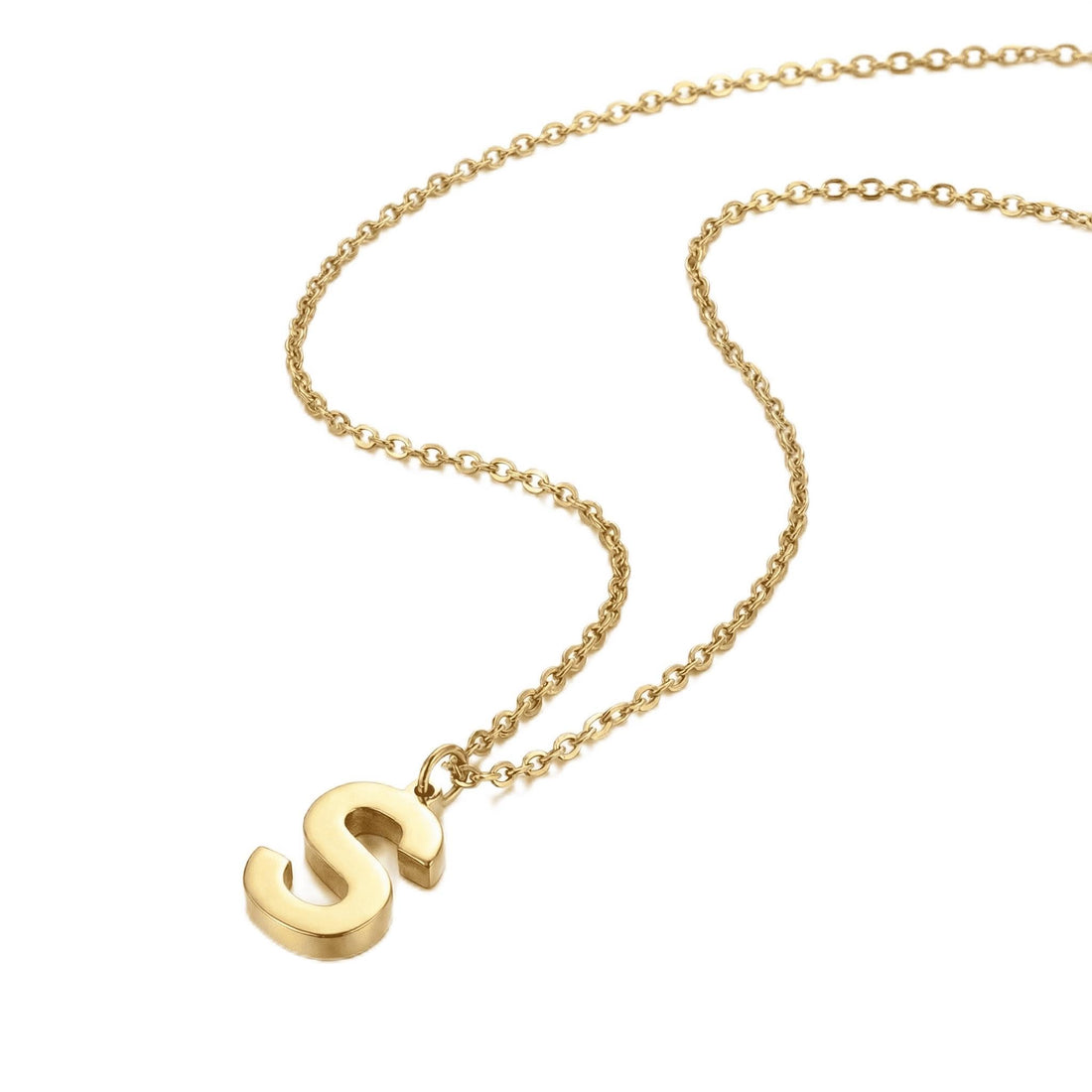Chain for Women Gold Letter S Pendant Necklace - Stainless Steel Stainless Steel Delicate Cute Letter S Necklace