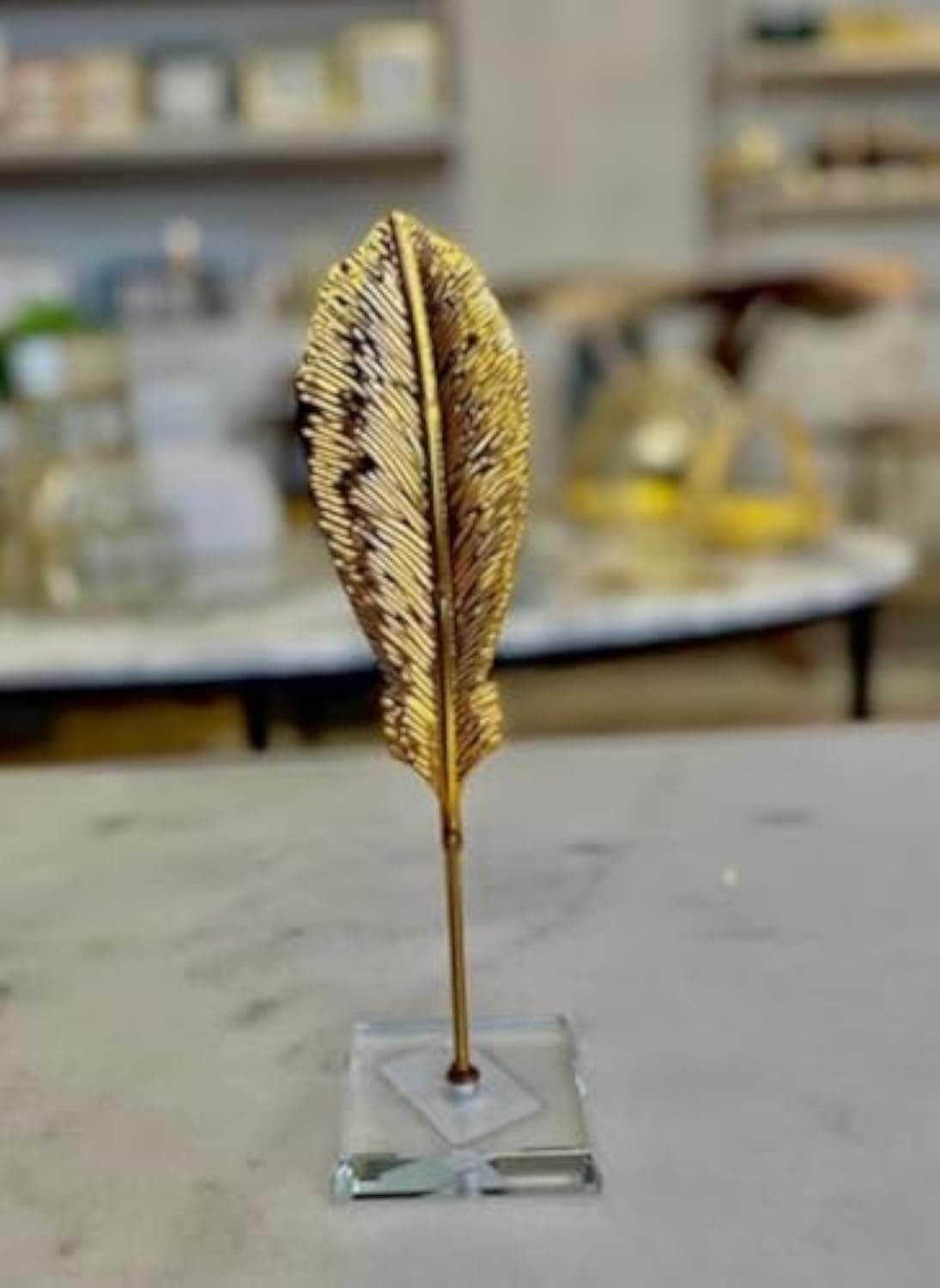 Metal Feather (Gold) For Home Decoration, Office From FLAMINGO With Crystal Base - Shape 1