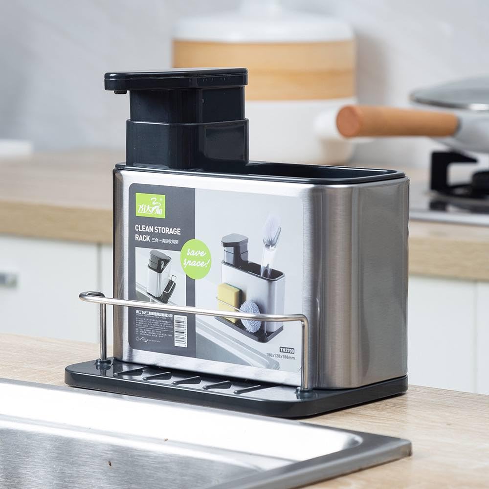 Modern Kitchen Dosh 3 * 1 304 Stainless Steel Perfect Organization and Cleanliness! Designed with Plastic Base for Draining Water, Spoon Strainer and Loofah Holder to Meet All | From Generic