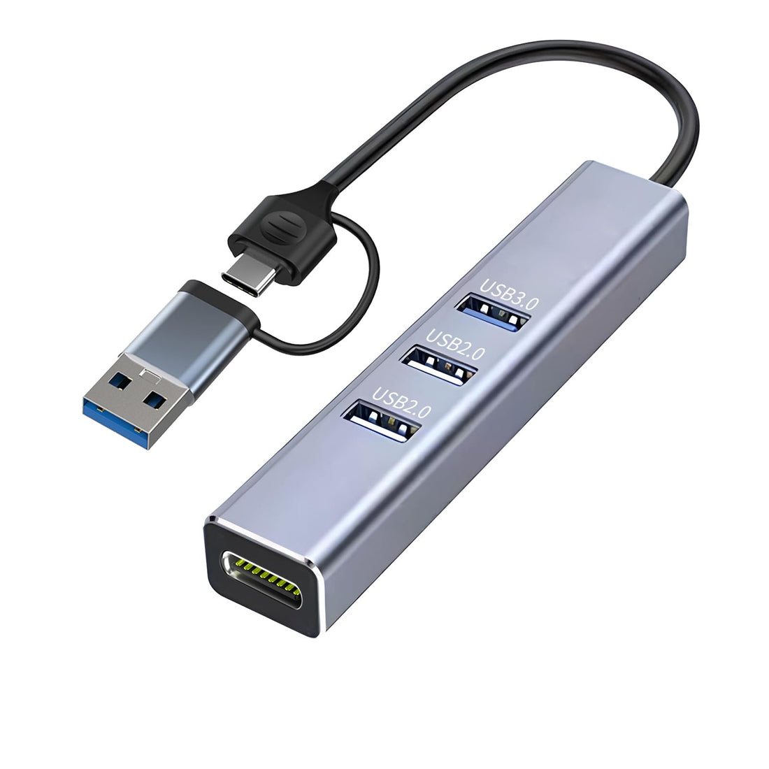 USB-C to Ethernet Adapter, USB A & USB C Hub with RJ45 10/100 Ethernet Adapter(2X USB2.0 and 2xUSB3.0) Aluminum Network Ethernet Adapter- R12 AC, Silver
