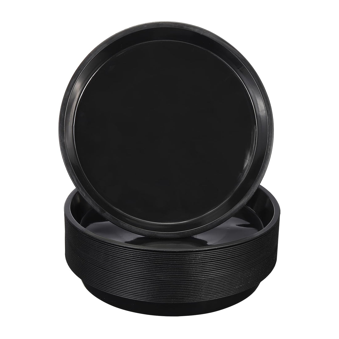 PATIKIL 30 Pack Plastic Plant Saucer, 12 Inch Plastic Plant Tray for Pots Flower Round Plant Dish Plant Drip Trays Water Tray Pot Drainage Tray for Indoors Outdoors Garden, Black (L)