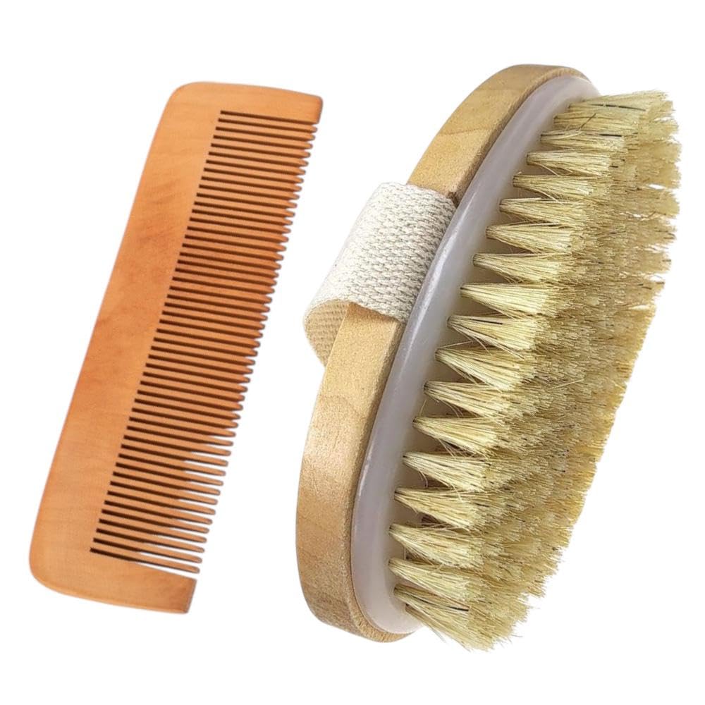 Dry Body Brush for Skin Health Care Natural Bristles Remove Dead Skin Detox Cellulite Blood Circulation Natural Wood Comb Detangling Hair Beard Comb for Women Men Gift