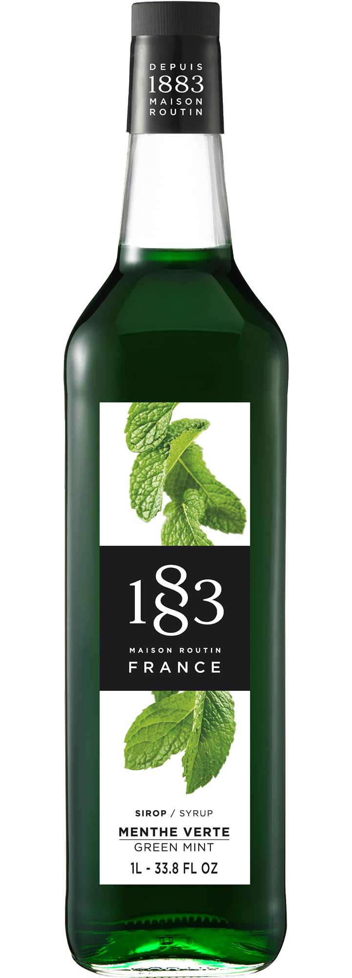 1883 MAISON ROUTIN FRANCE, Green Mint Syrup, Glass Bottle, 1 Liter, Made in France