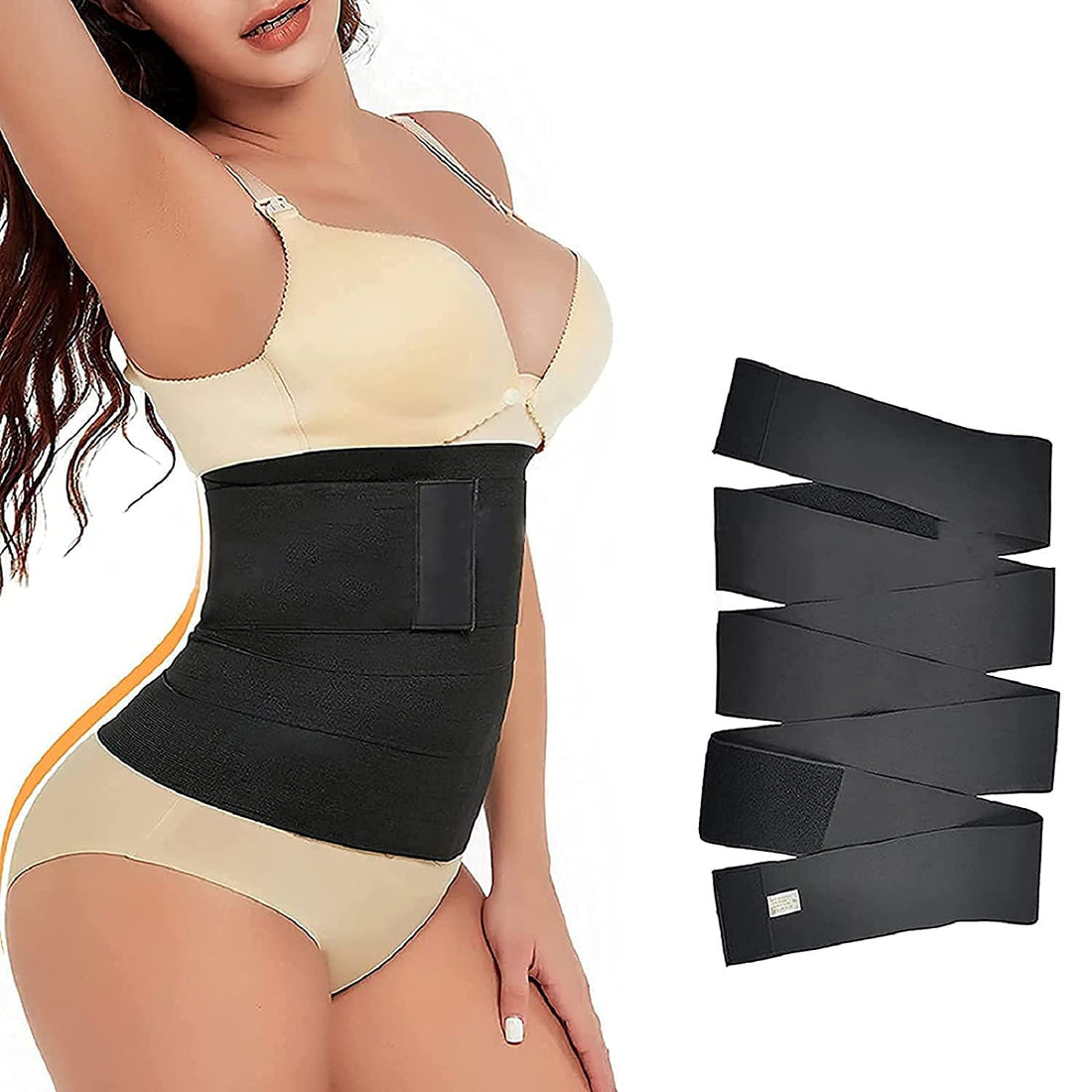 Me Up Bandage Wrap for Women, 110 inch Invisible Waist Trainer Tape, Quick Bandage Lumbar Waist Support Trainer (Black)