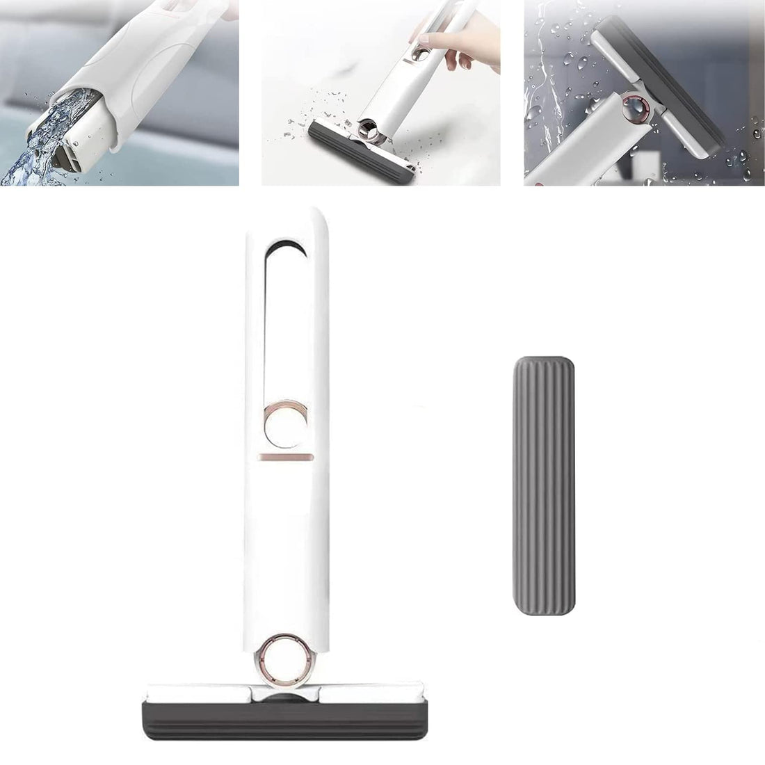 Mini Mop Portable Squeeze Mop Portable Self-Squeeze Sponge Mop Desktop Glass Cleaning Desk Cleaner Glass Sponge Mop Household Cleaning Tools for Bathroom Kitchen Tableware Desktop Glass(+1 Mop Head)