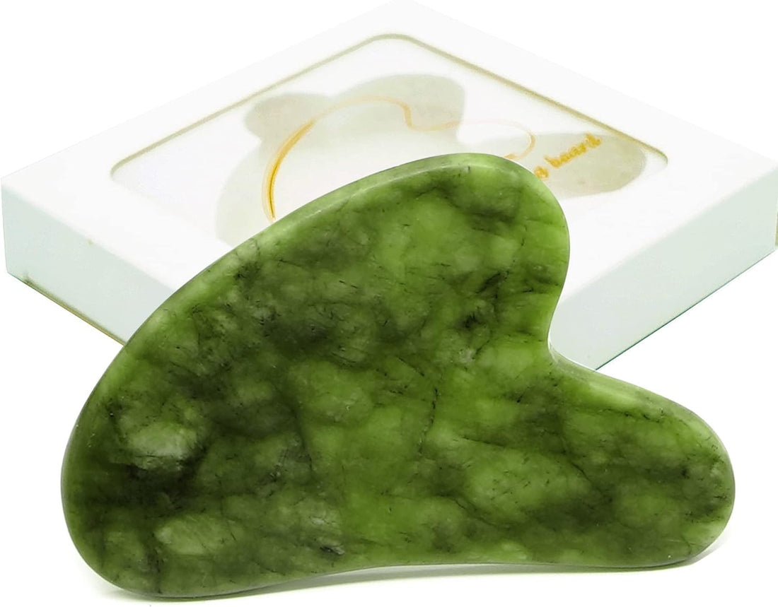 Natural Jade Gua Sha Massage Tool, Heart-Shaped Green Stone, Traditional Chinese Medicine Scraping Tool (pcs.3)