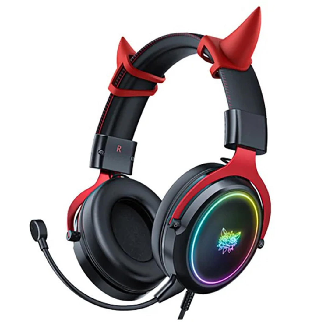 Onkuma X10 Oxhorn RGB Wired Gaming Headset, Noise-Cancelling Microphone, Over-Ear Fabric Cushions, Clear Sound, Comfortable Design for PC, Laptop & Consoles (Black & Red)