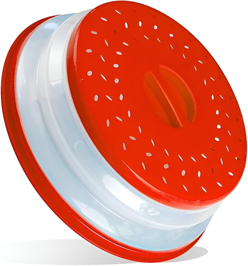 Microwave Sliding Cover - Food Cover with Steam Release Slots, Prevents Chaos, Fits Most Dishes, Foldable for Easy Storage, Keeps Food Wet and Delicious (Red)