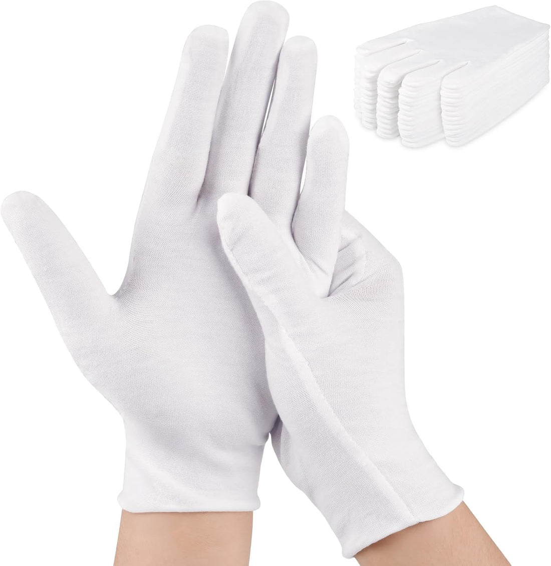 fashion mania 12Pairs White Cotton Gloves for Eczema and Dry Hands - Breathable Work Glove Liners - Soft Jewelry Inspection Gloves - Stretchy Fit Cotton Cloth Gloves (white, L)