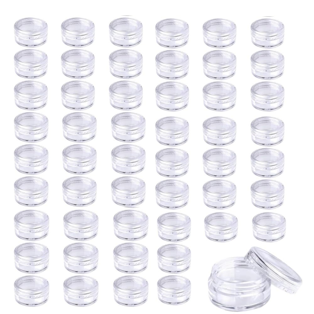 50 Pcs Sample Containers with Lids, 2.5 Gram Clear Sample Jars, Empty Lip Balm Containers with Lids, Small Makeup Travel Containers for Makeup, Lotion, Eye Shadow, Powder, and Lip Balms