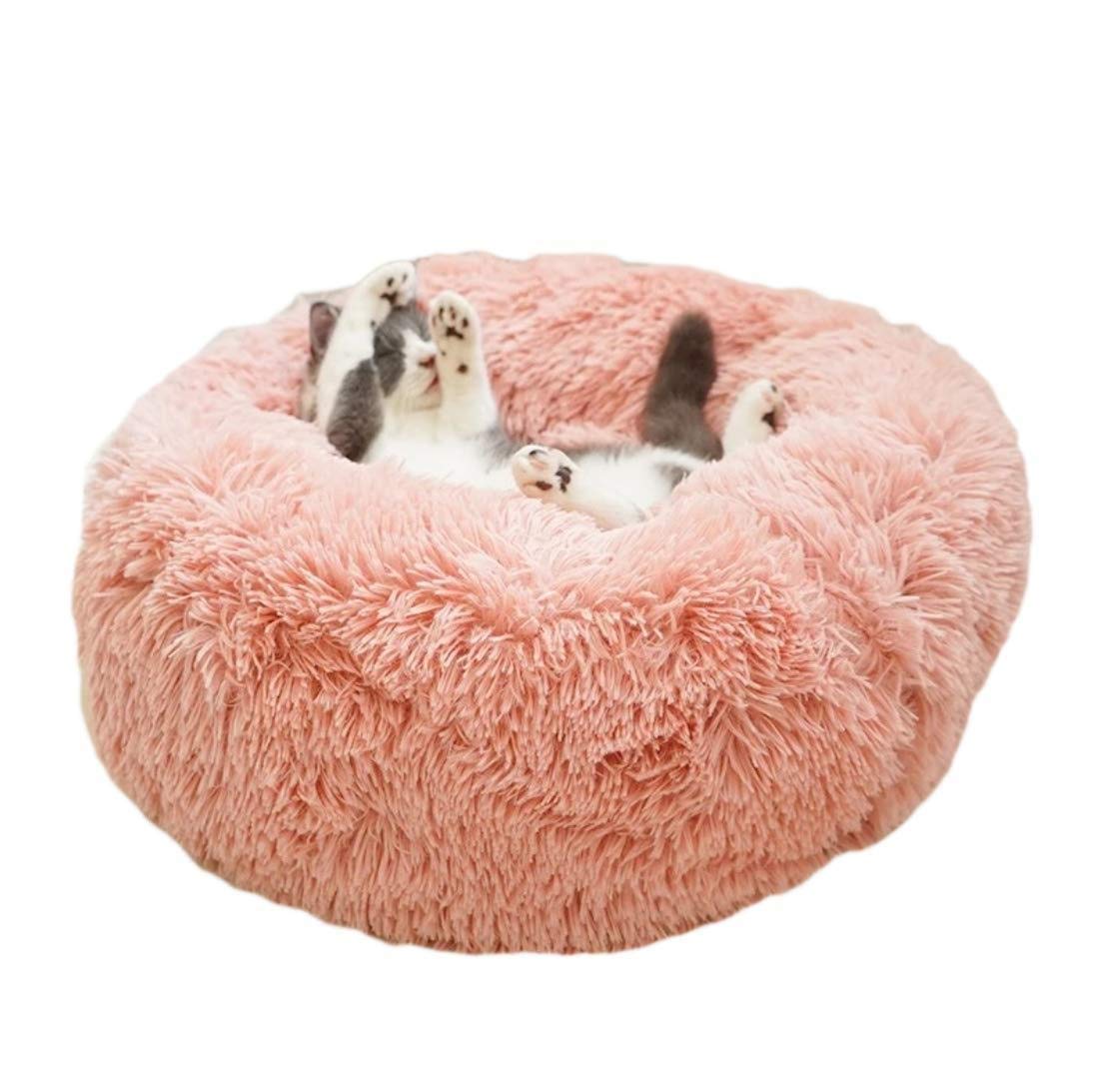 Pet Dog Cat Calming Bed Round Nest Warm Soft Plush Sleeping Bag Comfy Flufy