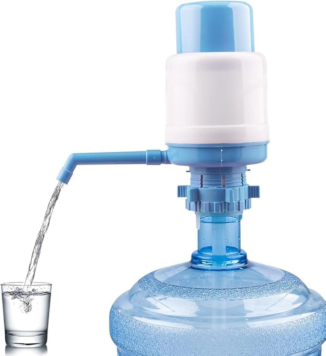 LOKY BOY Manual Water Pump & Drinking Dispenser for 3 to 5 Gallon Containers - Airtight Fit on Crown Top Bottles, 3 Tube Lengths, Protective Cap, Cleaning Brush, Food Grade Plastic Spout