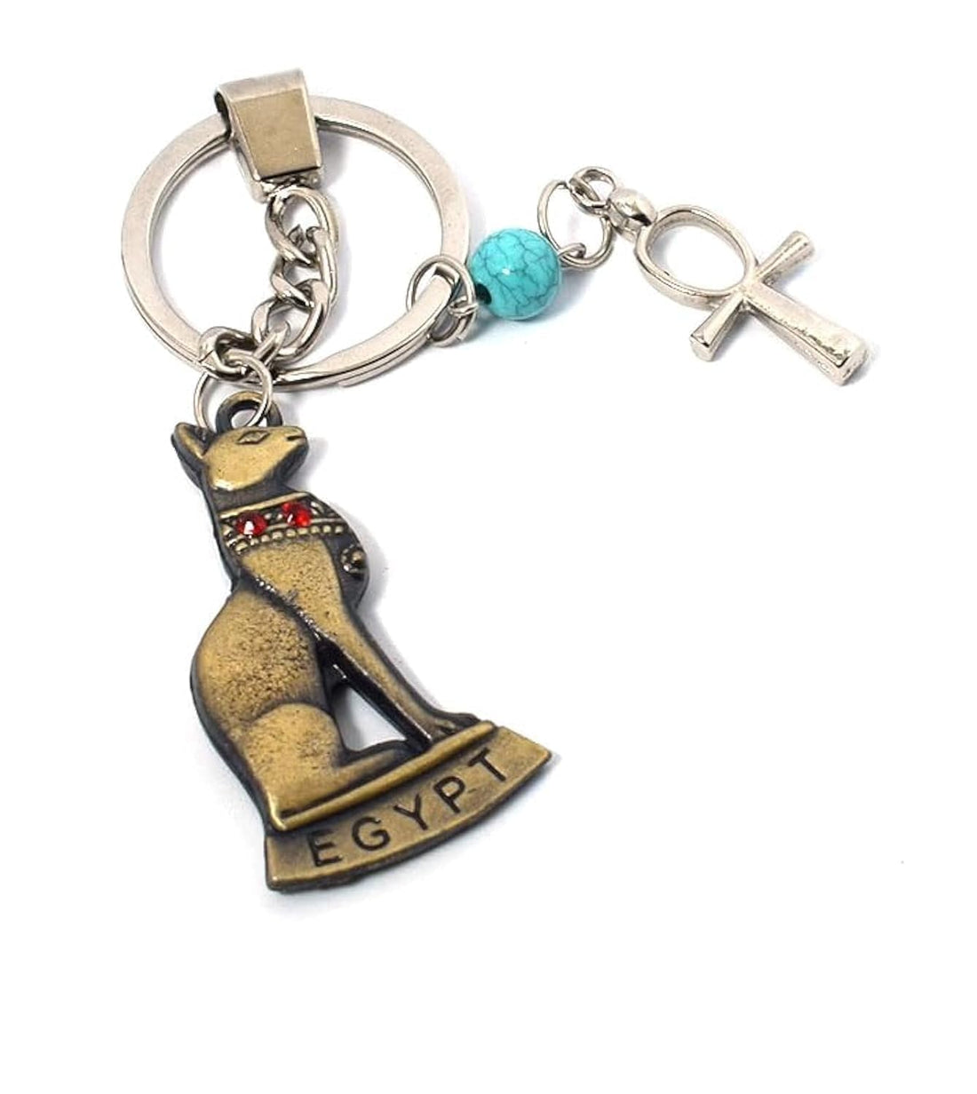 immatgar pharaonic bastet cat keychain Egyptian souvenirs gifts from egypt Authentic Pharaoh Burnt Yellow with ankh key, One Size
