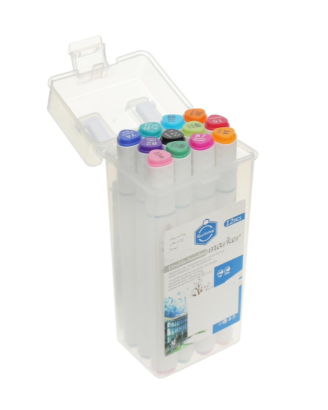 Keep Smiling HS-47_MKB-12 Superior KS-51 Set Of 12 Pieces Of Double Headed Markers In An Organizer Box, Made With Premium Material For Durability And Long-Lasting Use - Multi Colour