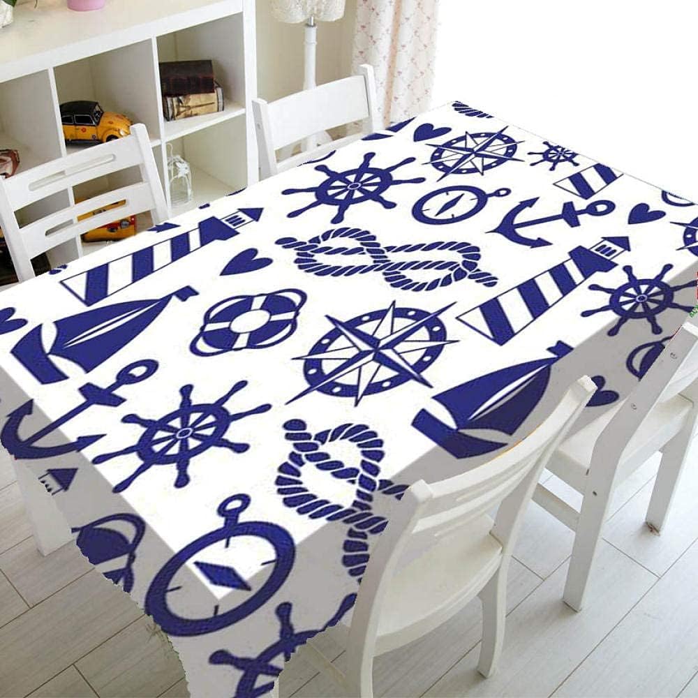 Simple Nautical navy blue anchor wheel rope lighthouse tablecloth 3d printing waterproof thickened rectangular and round wedding tablecloth home decoration (Size : 140cm X 180cm(55X71 inch))