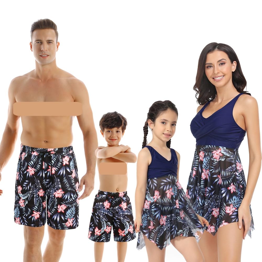 SHOWDAY Family Swimsuits Family Matching Bikini Set Swimwear Mother Daughter Matching Swimsuit One Piece Leaves Printed V Neck Bathing Suits Matching Set(WITHOUT HEAD)