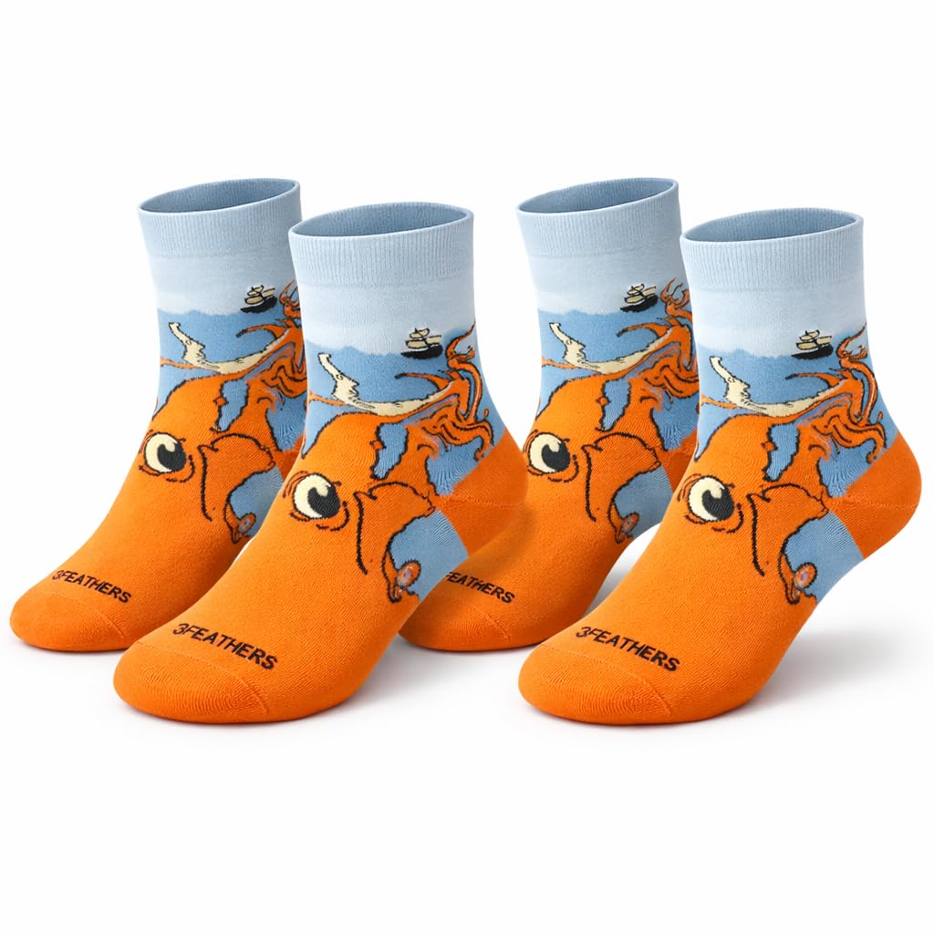 Kraken Design High Ankle Socks – Unisex | Premium Egyptian Cotton (85%) | Breathable, Moisture-Wicking & Supportive Fit | Free Size EU 38–44 | Orange