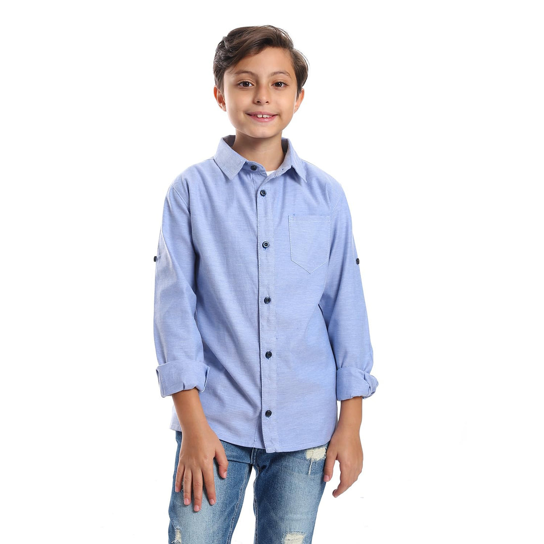 Boys Casual Roll Up Sleeves Cotton Shirt