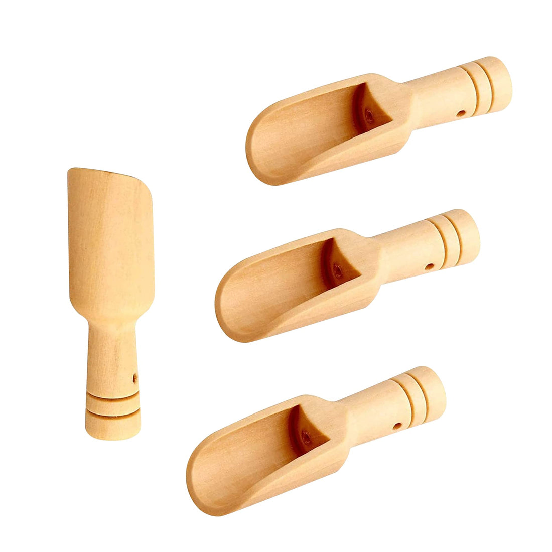 Bansusu 4 Pcs Mini Wooden Salt & Spice Scoops Set, 7.4cm Natural Wood Spoons for Kitchen, Bath Salts, Powder, Tea & More, Eco-Friendly and Easy to Clean