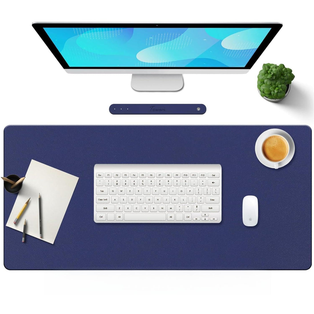 Desk Pad Waterproof Leather Desk Mat – Large Smooth Surface Mouse Pad & Keyboard Mat with Anti-Slip Base for Gaming & Office (Dark Blue, 80X40CM)