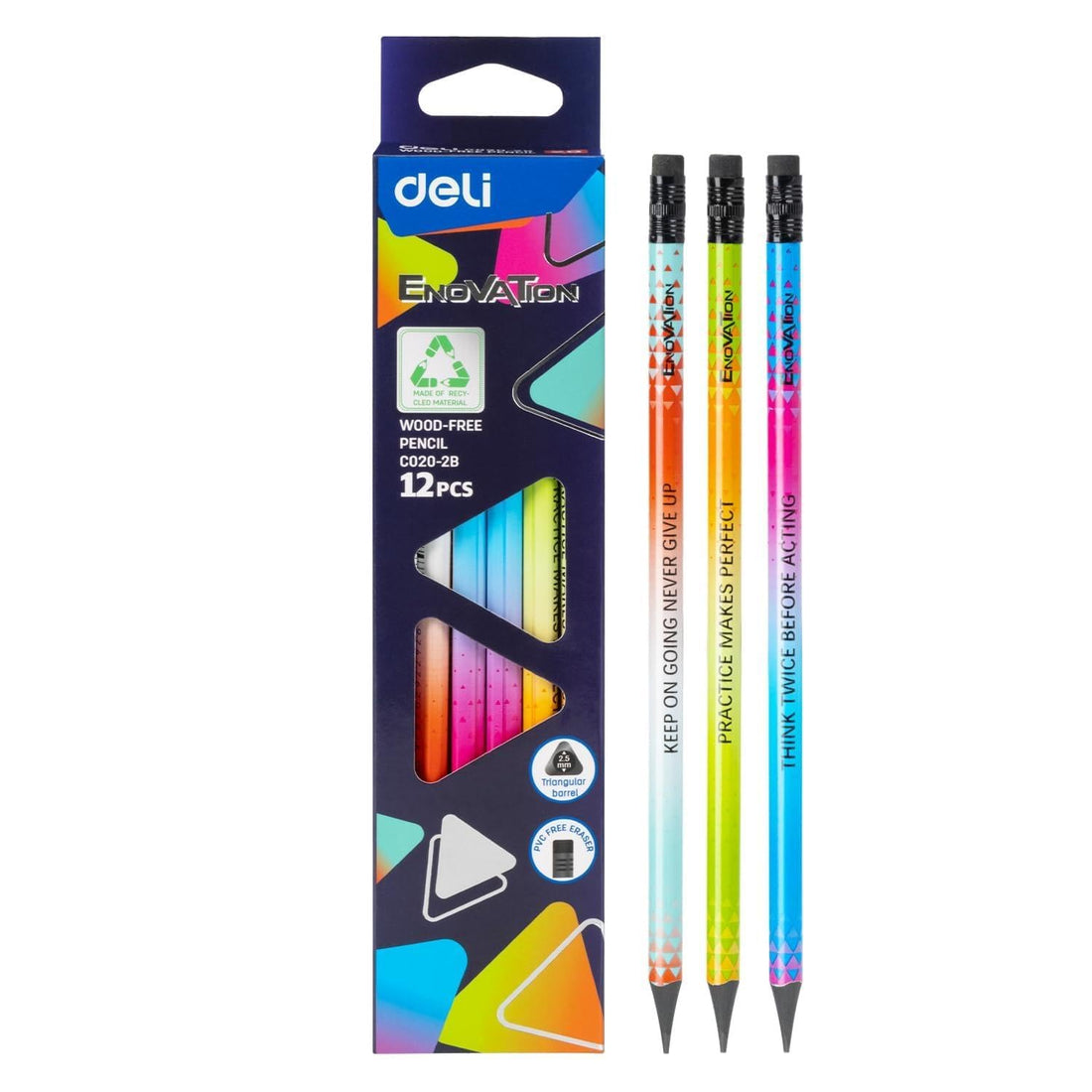 Deli EC020-2B Triangular Barrel 2.5 mm Wood Free Pencil, Multicolor