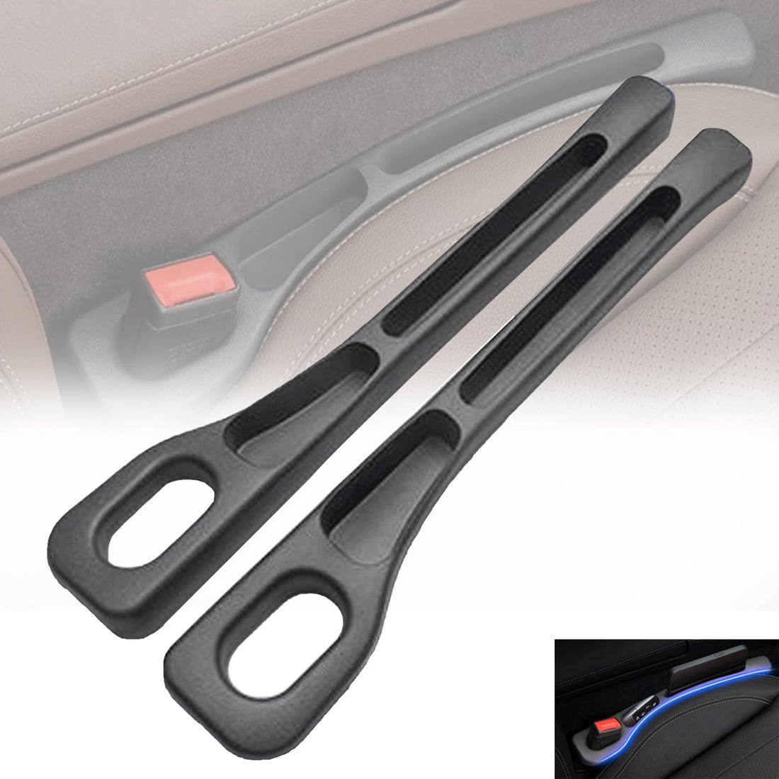 1Pair Car Seat Gap Filler Organizer, Car Side Seat Gap Filler, Vehicle-Mounted Gap Leak-Proof Filling Strip, with extra storage for Cards, Keys and Coins, for Car Truck (Black)