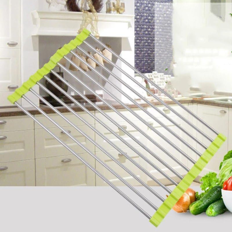 Generic Roll-Up Dish Drying Rack, Stainless Steel, Over Sink Drainer for Cups and Plates, 47 x 22 cm, .mk