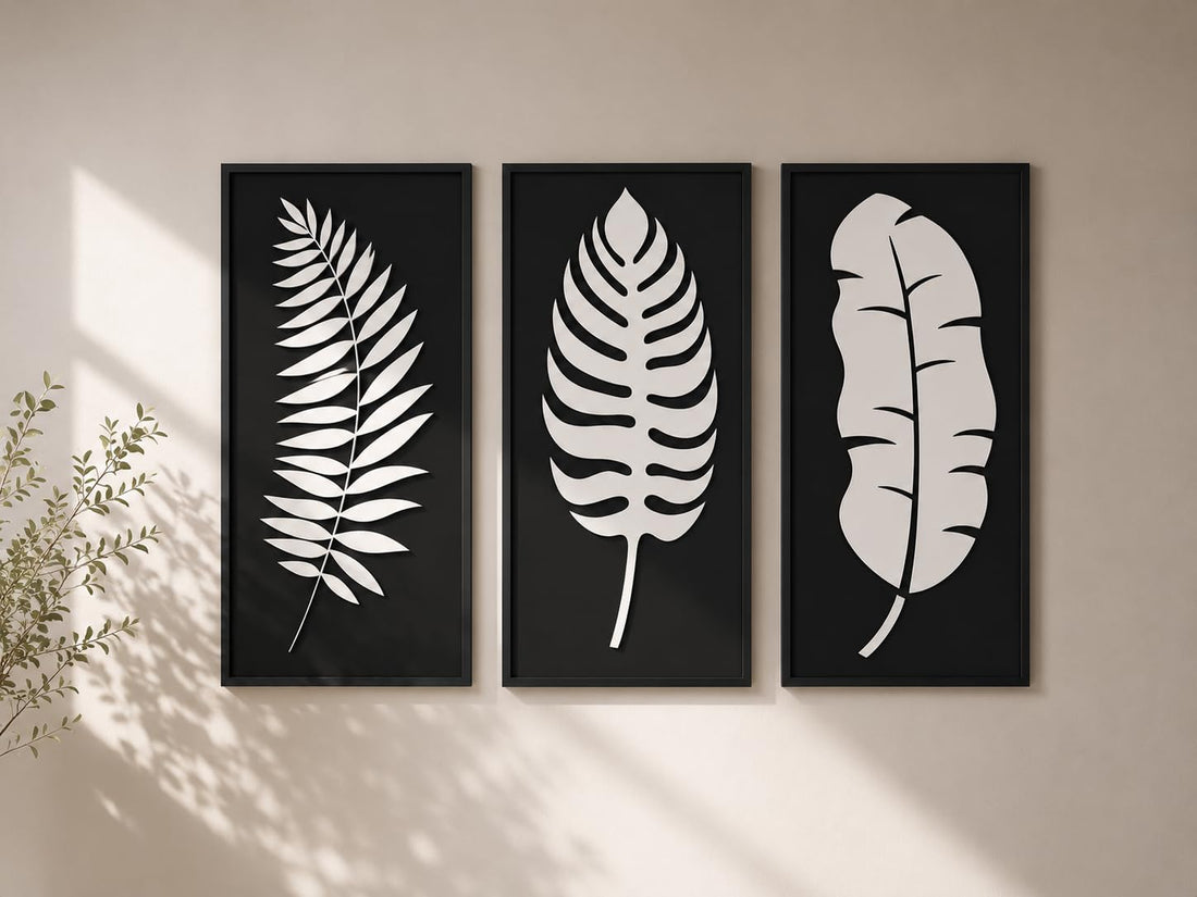 HFR Set of 3 High-Quality MDF Wood Wall Art Collection - Diverse Artistic Styles (Modern, Islamic, Motivational, Nature) Self-Adhesive Easy Install Multiple Sizes (Feathers 120cm x 80cm)