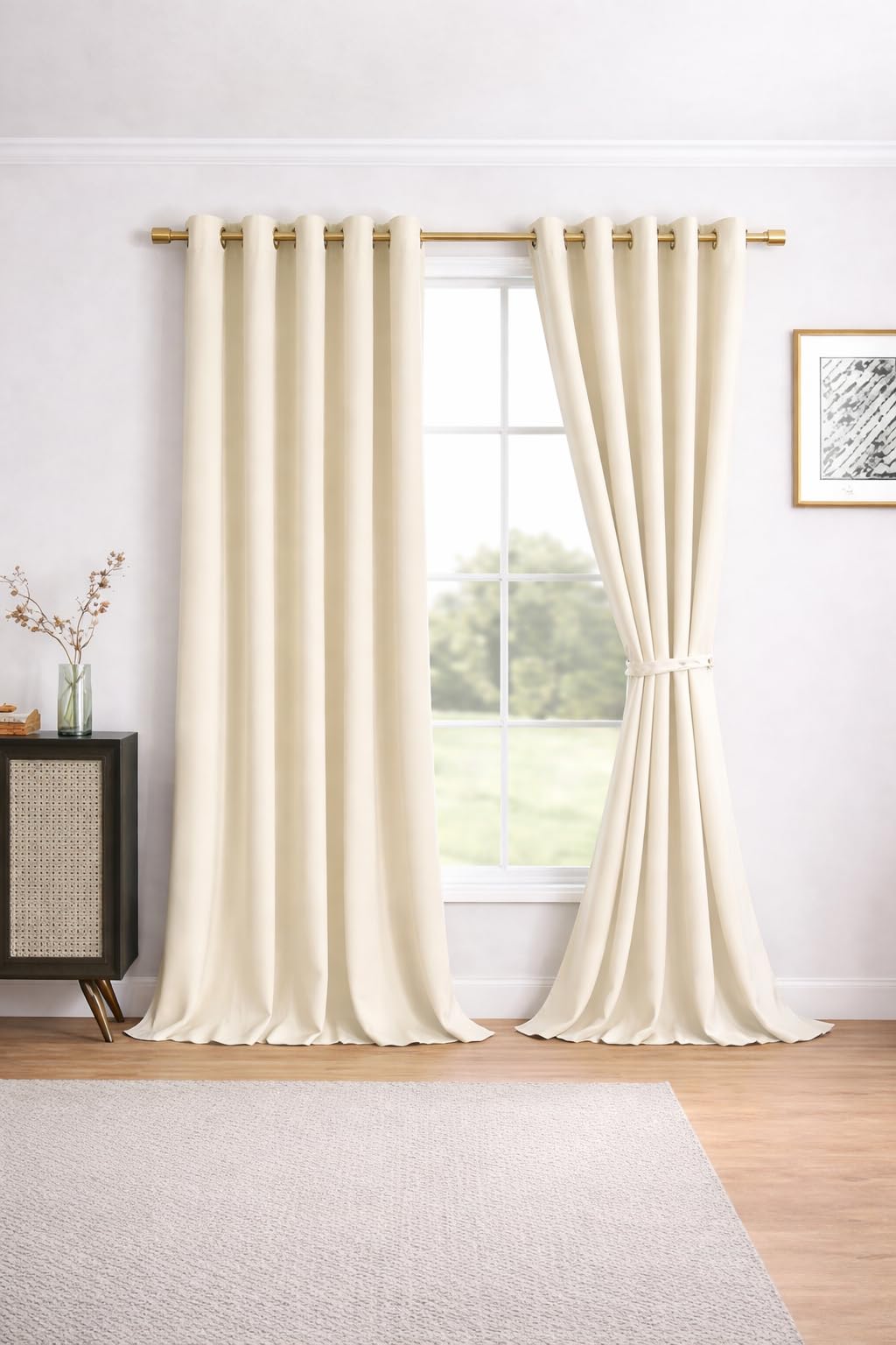 El-Kobtan Turkish Hammer Velvet Cotton Curtains, 140 × 250 cm, Steel Grommets, Heavy Fabric, Superior Insulation (Coffee Cream)
