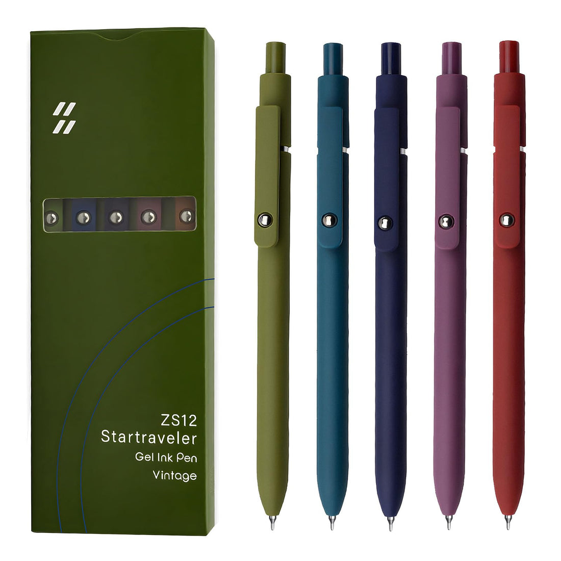 UIXJODO Gel Pens, 5 Pcs 0.5mm Black Ink Pens Fine Point Smooth Writing Pens with Silicone Grip, High-End Series Metal Clip Retractable Pens for Journaling Note Taking (Vintage)