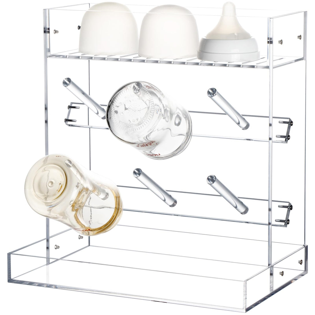 BEST MEDIA Baby Bottle Drying Rack, Vertical Acrylic Bottle Dryer and Accessories Organizer, Space-Saving Quick-Dry Rack for Kitchen Countertop and Nursery Use, Clear