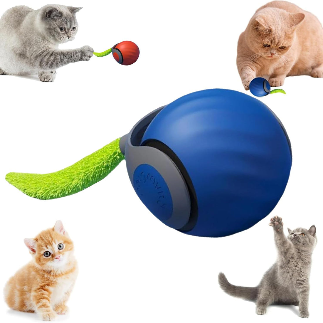 Speedy Tail 2.0, Interactive Cat Toy Ball with Two Speed Adjustment, Automatic Moving with Mix (Blue) Tail