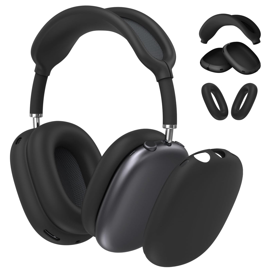 FINTIE AAPE005 Silicone Case Cover for AirPods Max Headphones, Anti-Scratch Ear Cups Cover and Headband Cover for AirPods Max, Accessories Skin Protector for AirPods Max (Black)