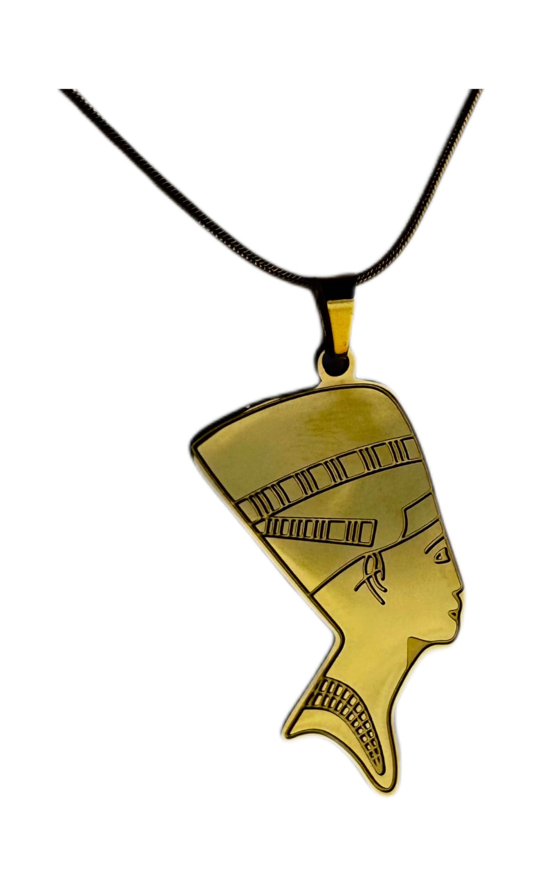 Queen Nefertiti Pharaonic Necklace,Gold Electroplated 316L Stainless Steel, Ancient Egyptian Style, Snake Chain