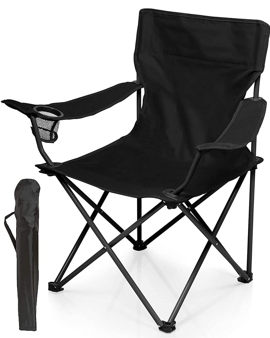 Trongle Folding Camping Chair, Compact Ultralight Folding Chair with Cup Holder, Weather Resistant Splash-Resistant, 52x52x87cm Portable Size for Outdoor, Fishing, Festival, Beach and Camping, Black