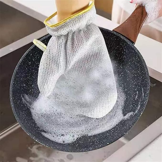 Dollar for Improt Multifunctional Silicone Heat Insulation and Water Insulation Dishwashing Gloves - Practical Premium Wire Kitchen Gloves for Cleaning Pots and Pans, Reusable" (Silver, 6pec)
