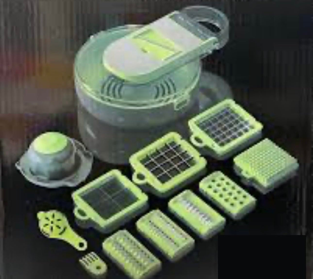 Downtown 9-in-1 Professional Food Chopper and Slicer Set with Draining Basket, Multi-Functional Salad Prep Tool for Slicing Dicing and Shredding Vegetables with Stainless Steel Blades