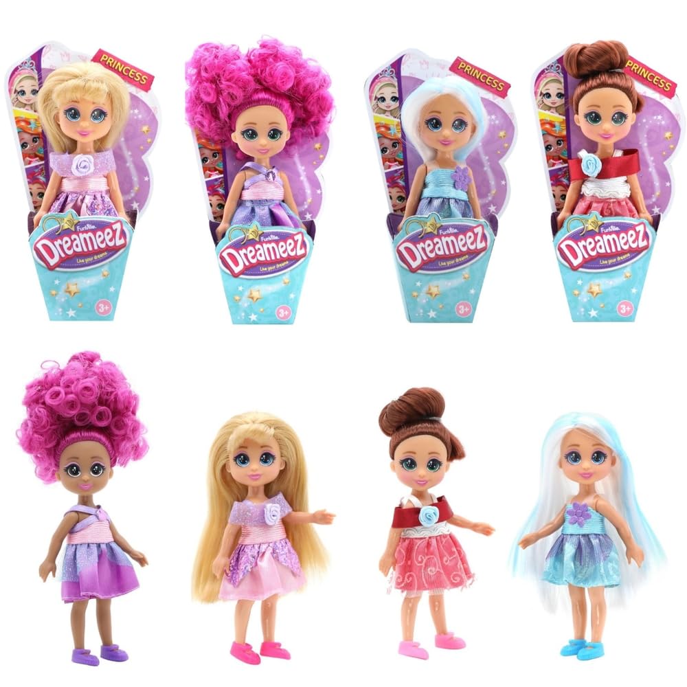 Dreameez Mini Princess Dolls Playset 4 Assorted Colors, 12 cm Height