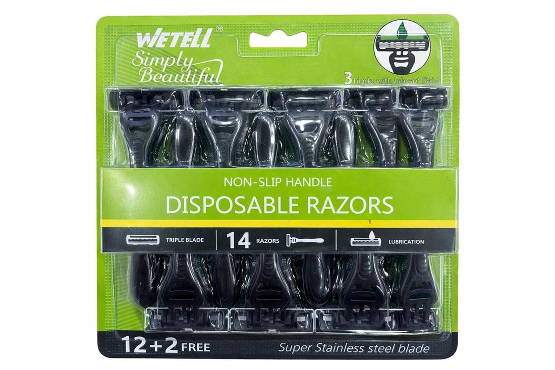 wtell Disposable Razors for Men, Triple Blade with Lubrication Strip, Non-Slip Handle, Super Stainless Steel, 14 Pack